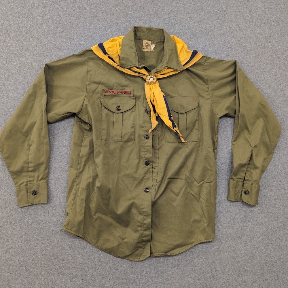 VTG Boy Scouts of America Official Shirt Khaki Long Sleeve w Neckerchief & Slide